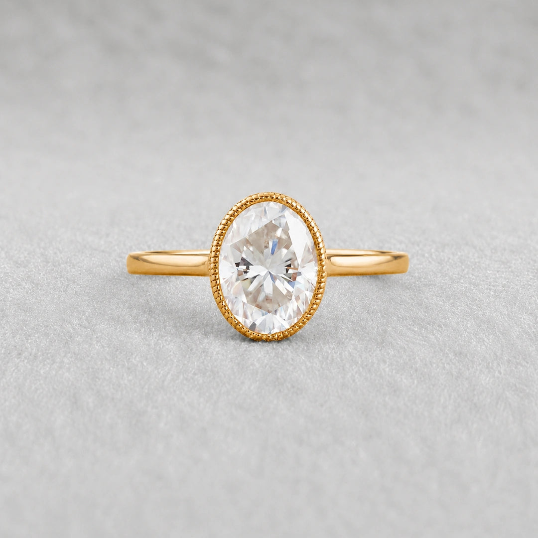 2.5 Ct Oval Lab Grown Diamond Bezel Engagement Ring