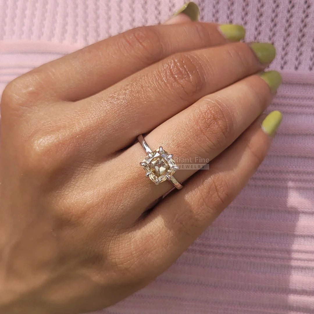 2 Carat Brown Cushion Cut Moissanite Solitaire Ring - Riant Fine Jewelry LLC