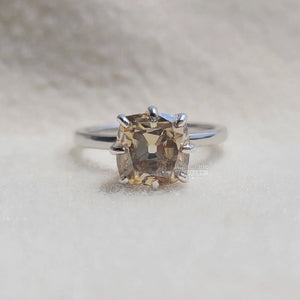 2 Carat Brown Cushion Cut Moissanite Solitaire Ring