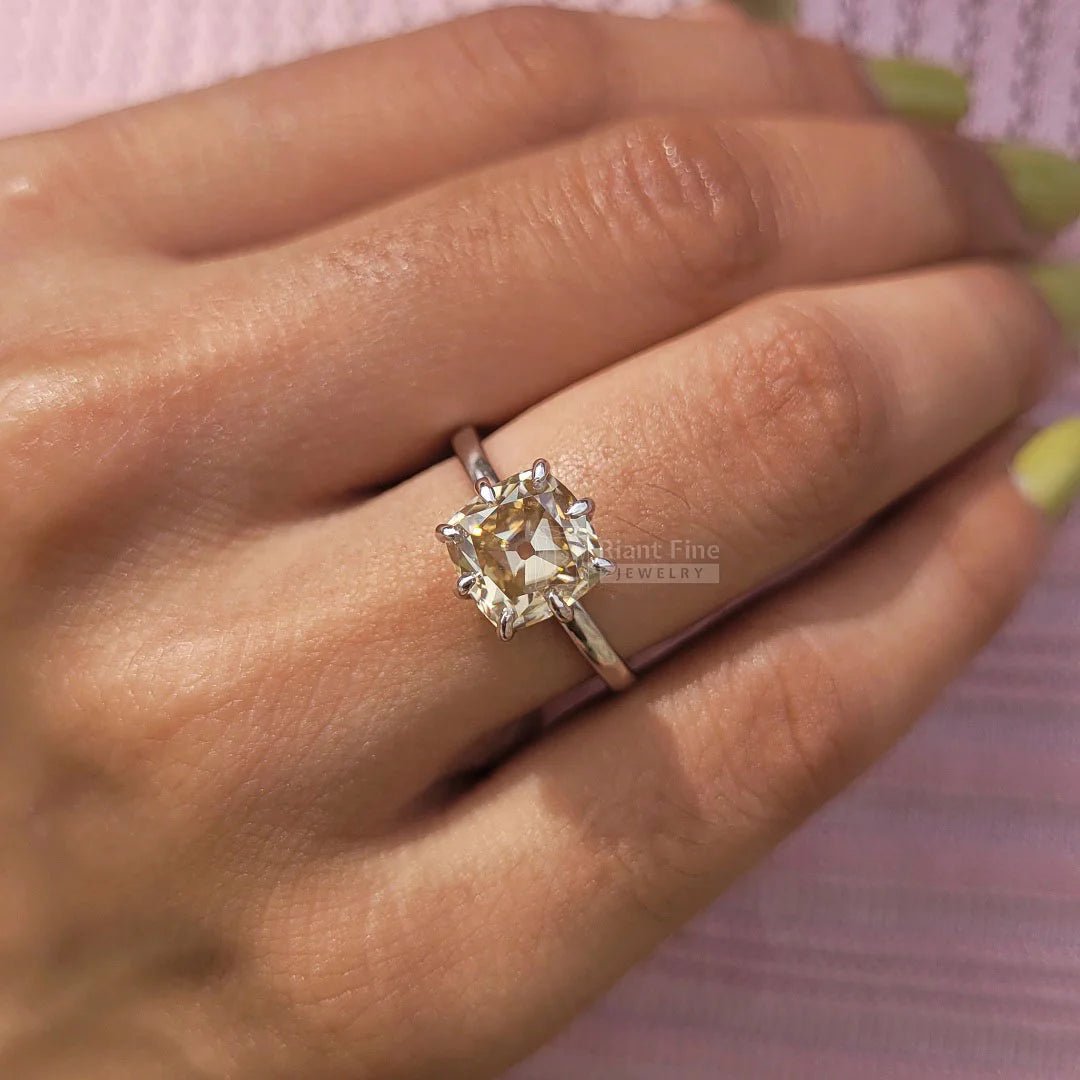 2 Carat Brown Cushion Cut Moissanite Solitaire Ring - Riant Fine Jewelry LLC