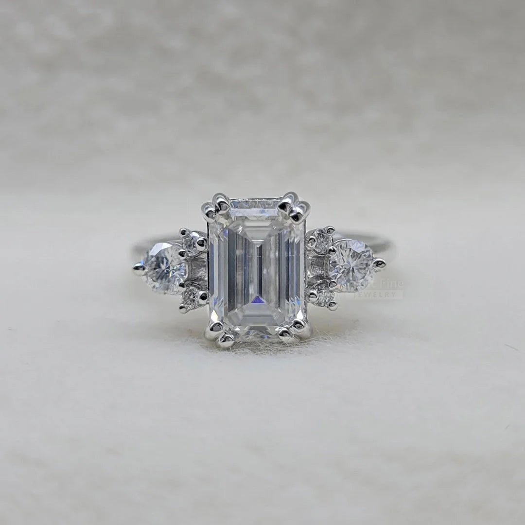 2 Carat Emerald Lab Diamond Cluster Engagement Ring - Riant Fine Jewelry LLC