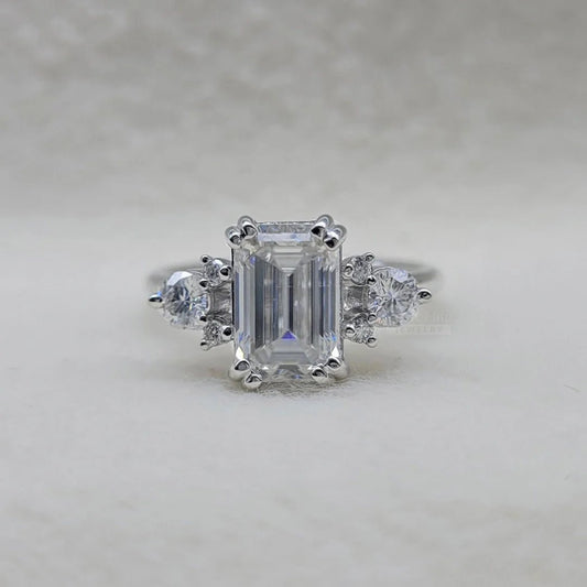 2 Carat Emerald Lab Diamond Cluster Engagement Ring - Riant Fine Jewelry LLC