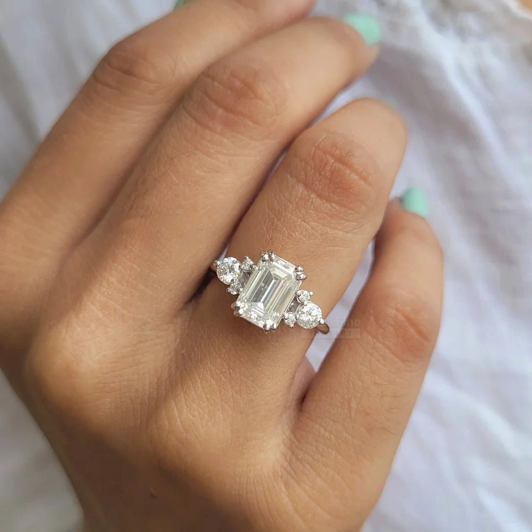 2 Carat Emerald Lab Diamond Cluster Engagement Ring - Riant Fine Jewelry LLC