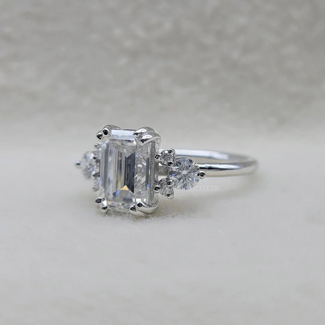 2 Carat Emerald Lab Diamond Cluster Engagement Ring - Riant Fine Jewelry LLC