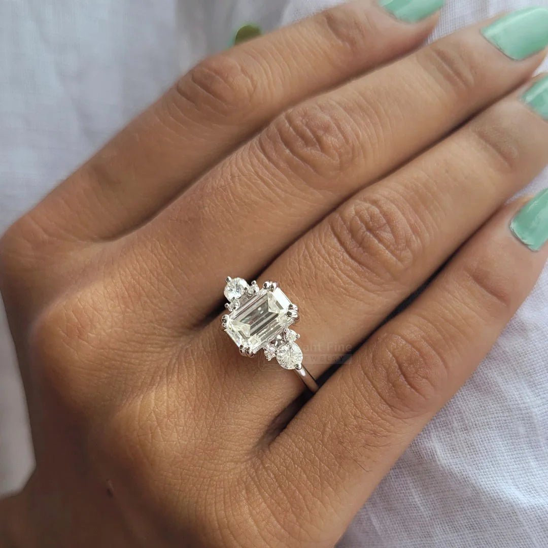 2 Carat Emerald Lab Diamond Cluster Engagement Ring - Riant Fine Jewelry LLC