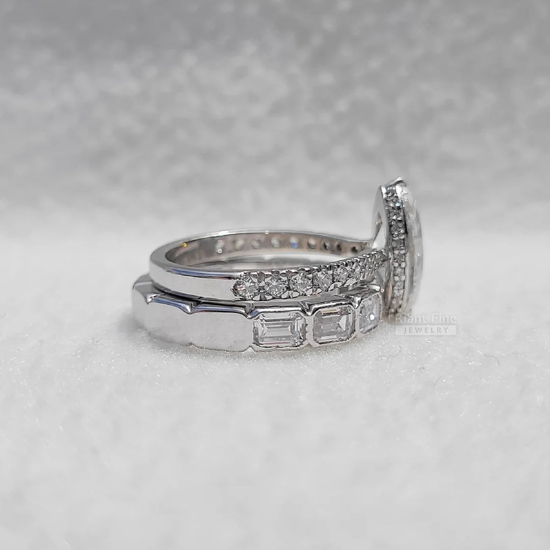 2 Carat Marquise Moissanite Vintage Wedding Ring Set - Riant Fine Jewelry LLC