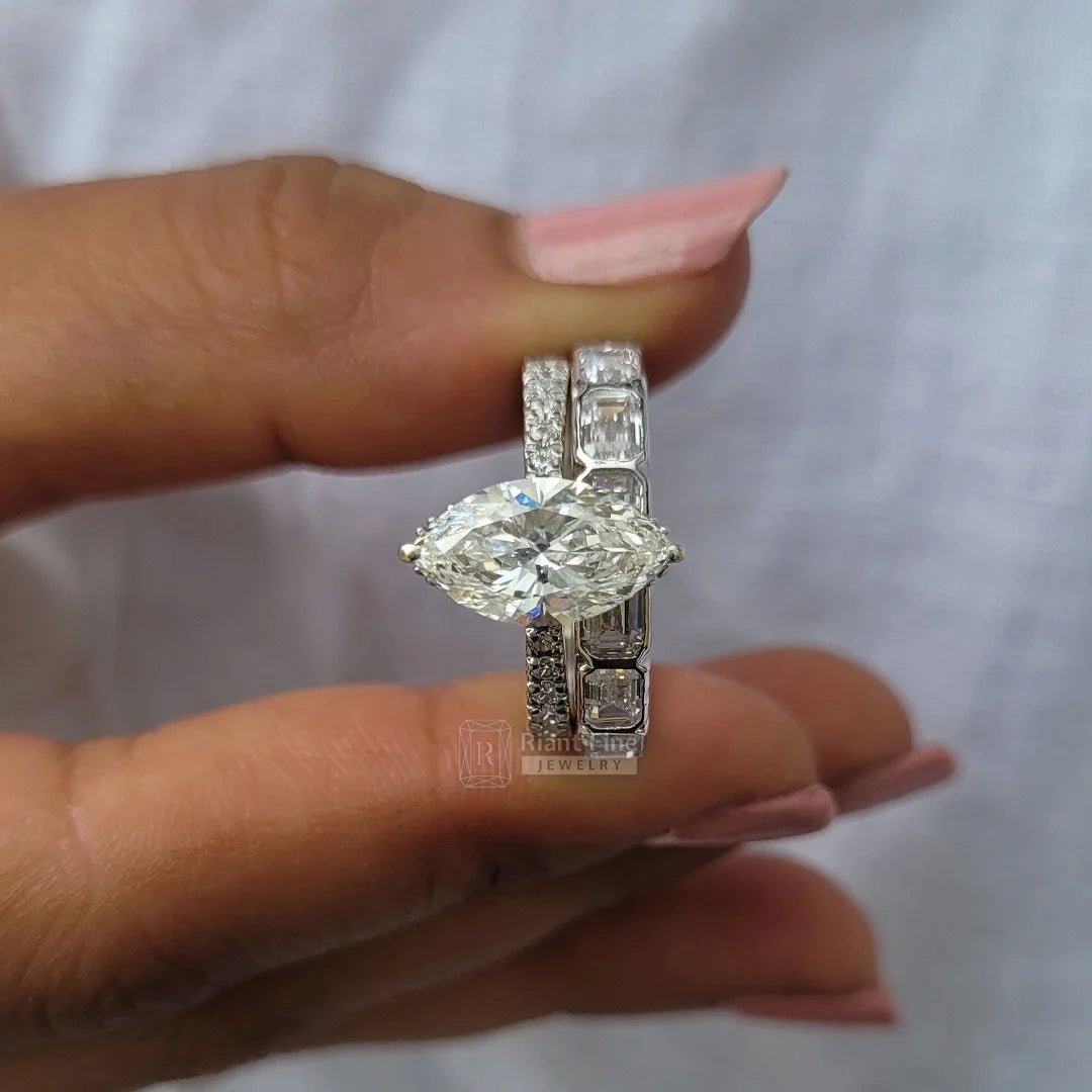 2 Carat Marquise Moissanite Vintage Wedding Ring Set - Riant Fine Jewelry LLC
