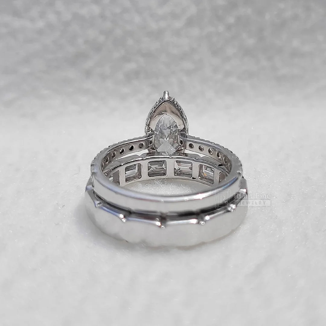 2 Carat Marquise Moissanite Vintage Wedding Ring Set - Riant Fine Jewelry LLC