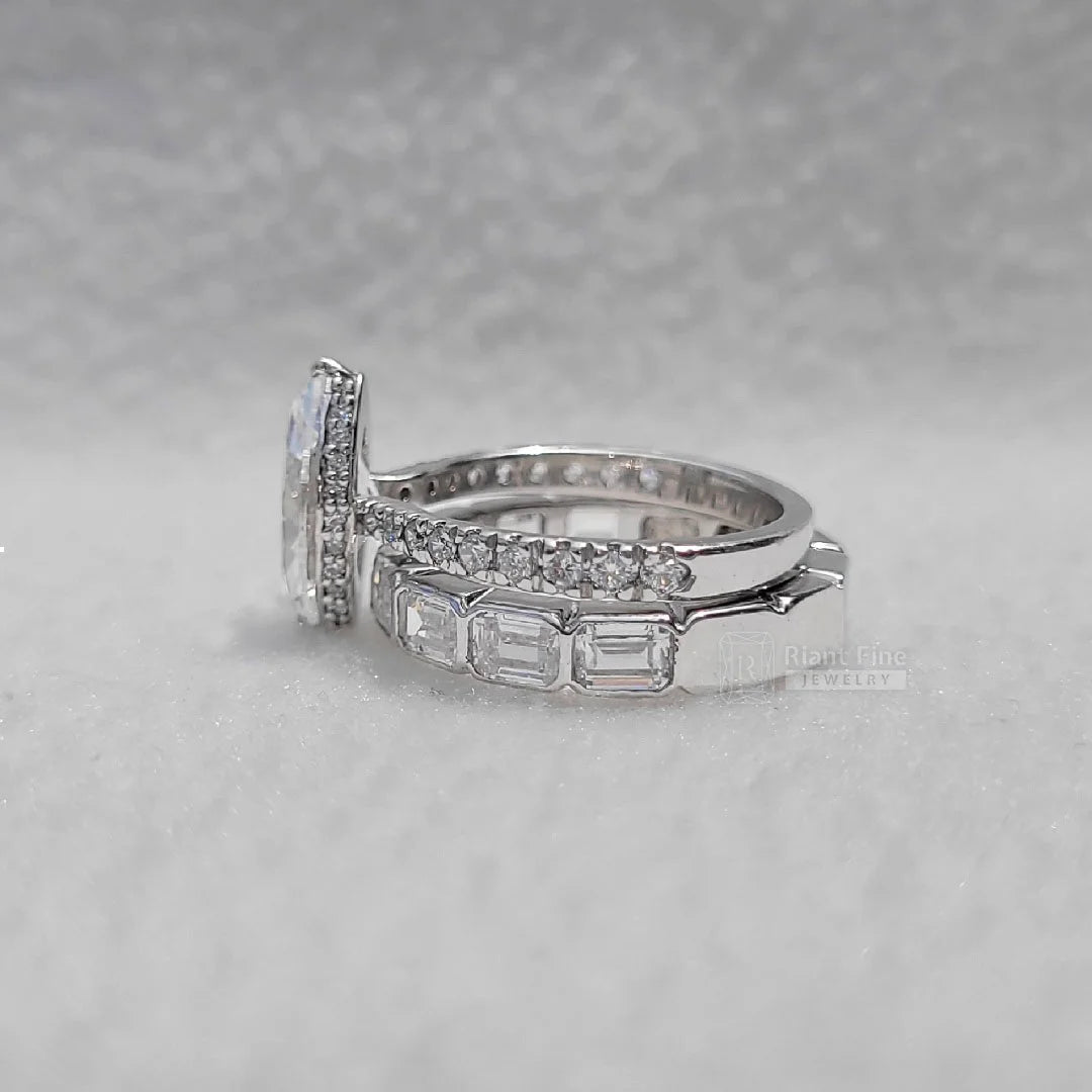 2 Carat Marquise Moissanite Vintage Wedding Ring Set - Riant Fine Jewelry LLC