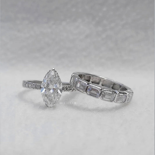 2 Carat Marquise Moissanite Vintage Wedding Ring Set - Riant Fine Jewelry LLC