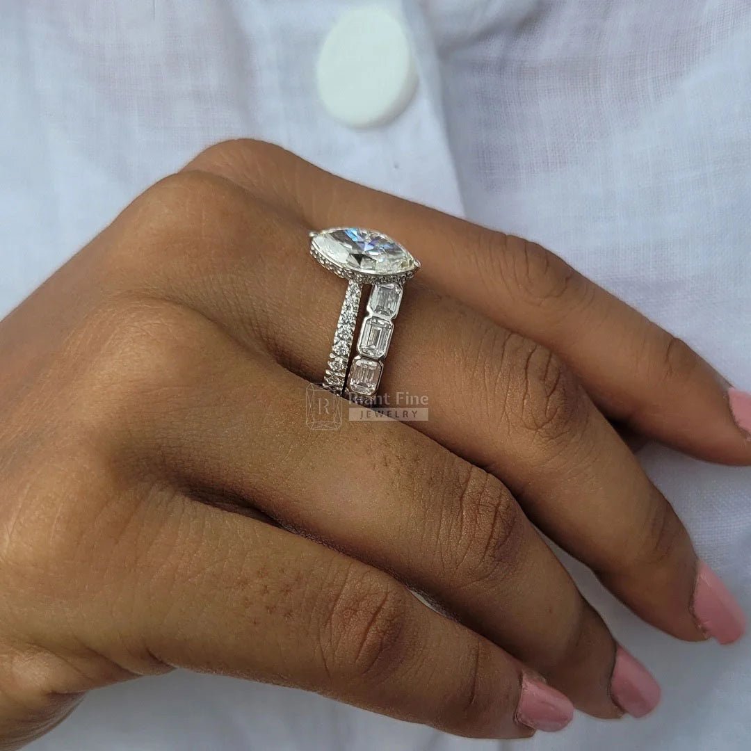 2 Carat Marquise Moissanite Vintage Wedding Ring Set - Riant Fine Jewelry LLC