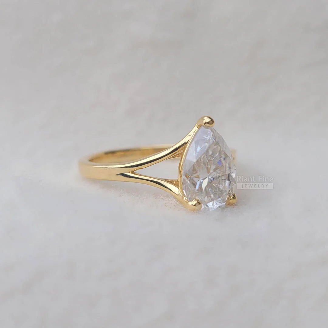 2 Carat Pear Cut Lab Diamond Split Shank Gold Engagement Ring - Riant Fine Jewelry LLC