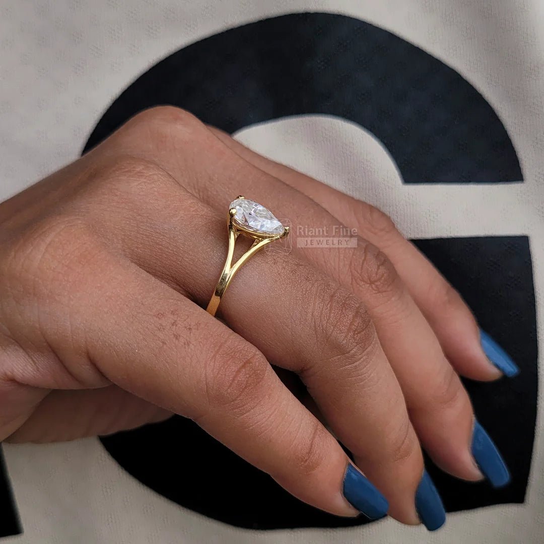 2 Carat Pear Cut Lab Diamond Split Shank Gold Engagement Ring - Riant Fine Jewelry LLC