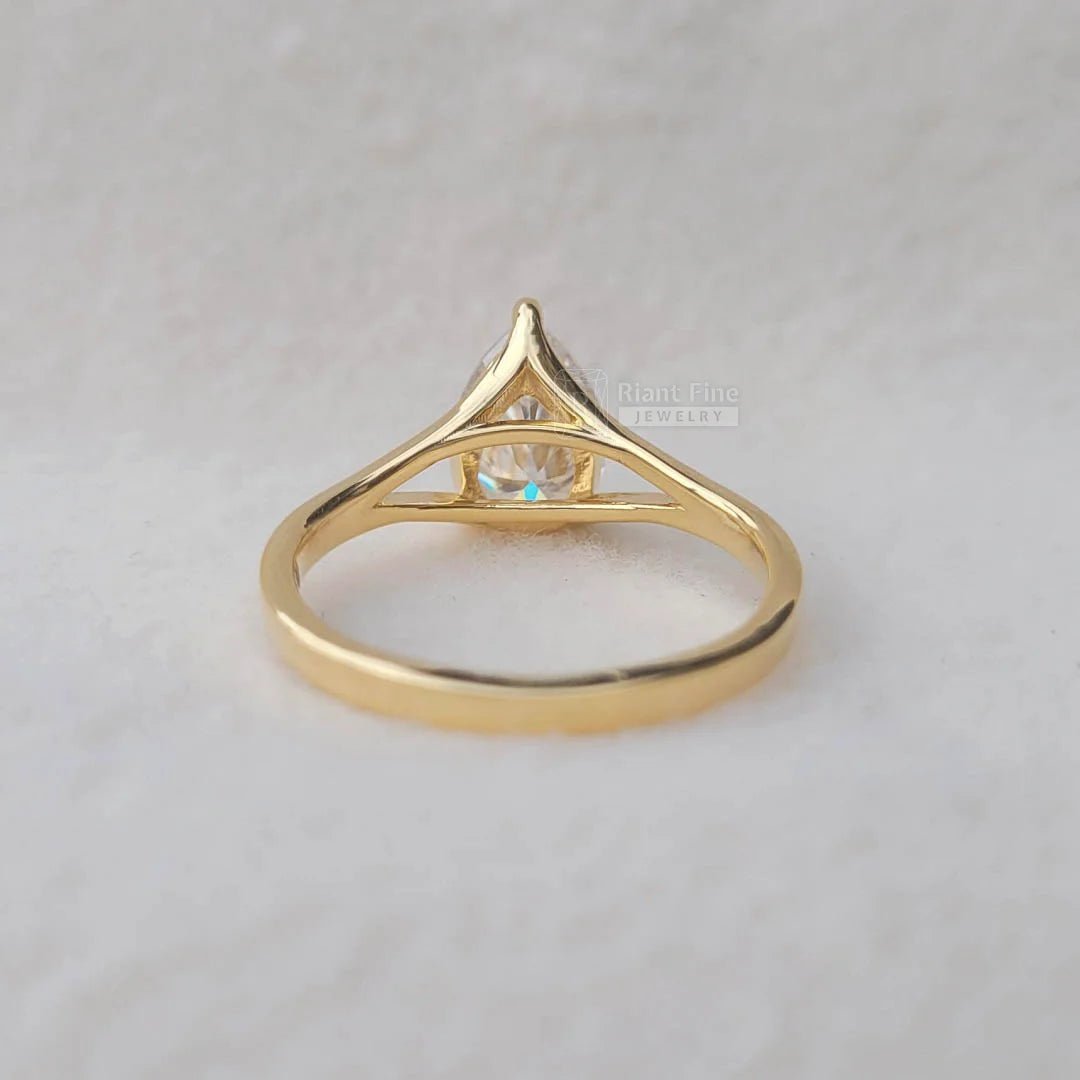 2 Carat Pear Cut Lab Diamond Split Shank Gold Engagement Ring - Riant Fine Jewelry LLC