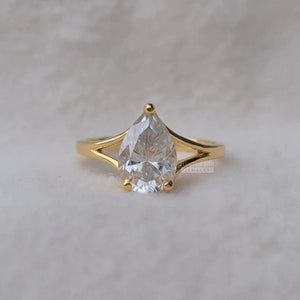 2 Carat Pear Cut Lab Diamond Split Shank Gold Engagement Ring