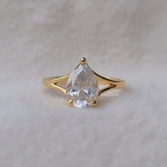 2 Carat Pear Cut Lab Diamond Split Shank Gold Engagement Ring - Riant Fine Jewelry LLC