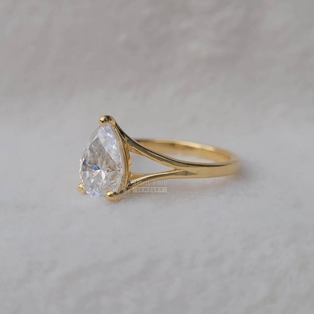 2 Carat Pear Cut Lab Diamond Split Shank Gold Engagement Ring - Riant Fine Jewelry LLC