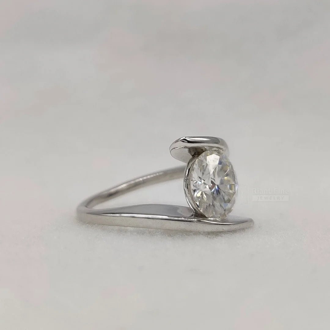 2 Carat Round Lab Diamond Tension Set Wedding Ring - Riant Fine Jewelry LLC