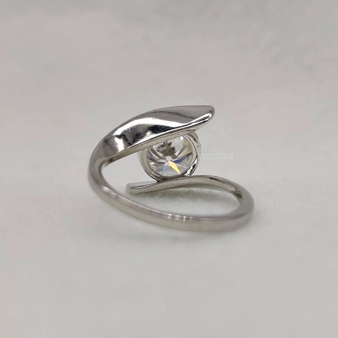 2 Carat Round Lab Diamond Tension Set Wedding Ring - Riant Fine Jewelry LLC
