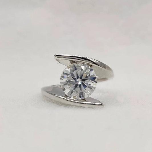 2 Carat Round Lab Diamond Tension Set Wedding Ring - Riant Fine Jewelry LLC