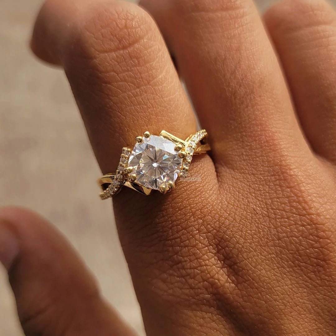 2 Ct Cushion Diamond Yellow Gold Engagement Ring - Riant Fine Jewelry