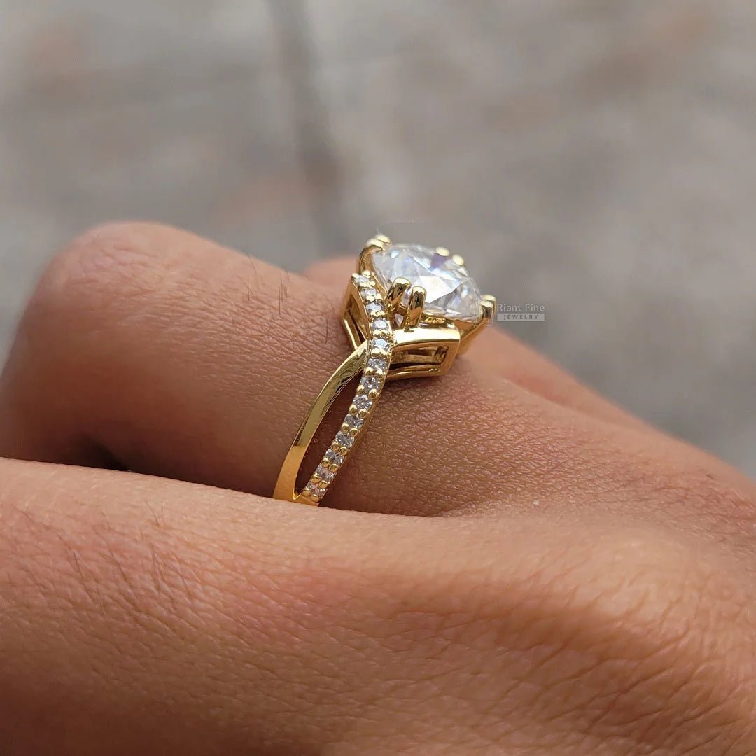2 Ct Cushion Diamond Yellow Gold Engagement Ring - Riant Fine Jewelry