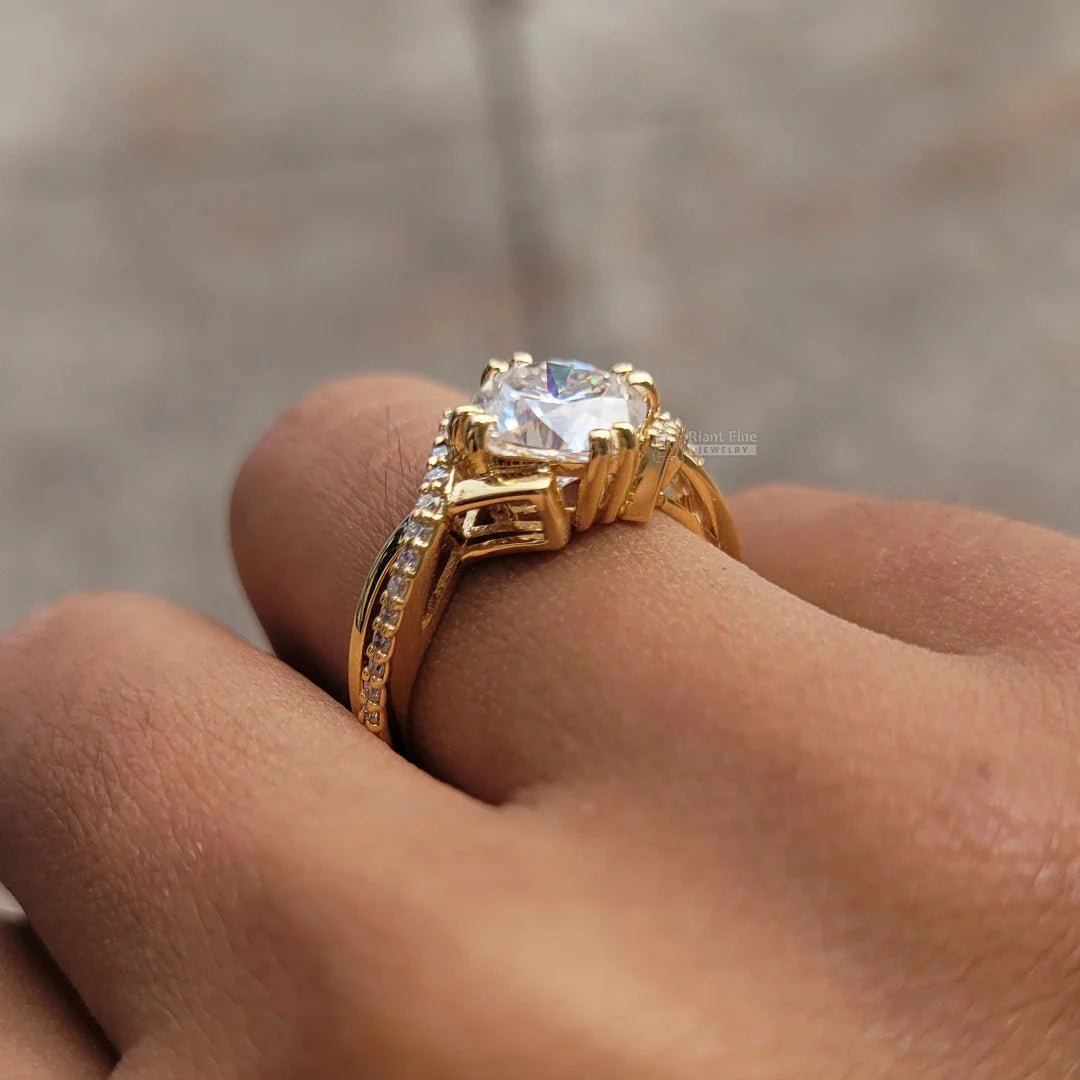 2 Ct Cushion Diamond Yellow Gold Engagement Ring - Riant Fine Jewelry