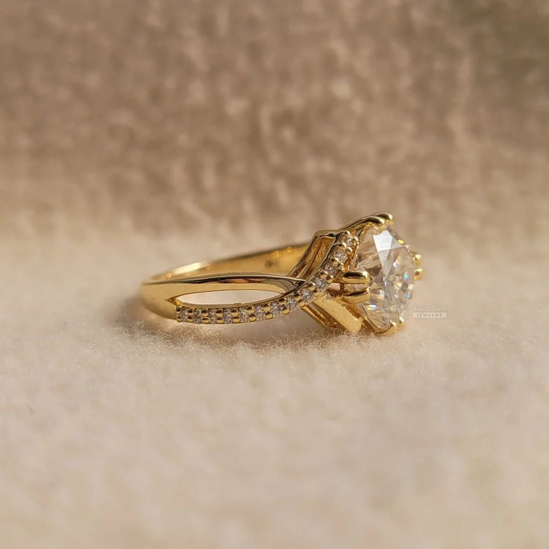 2 Ct Cushion Diamond Yellow Gold Engagement Ring - Riant Fine Jewelry