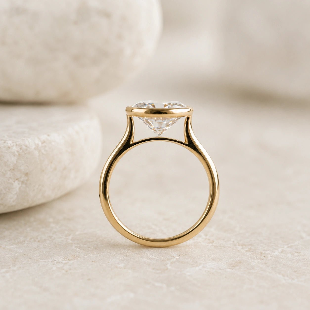 2 Ct East West Oval Bezel Lab Grown Diamond Engagement Ring in 14K Yellow Gold - Riant Fine Jewelry LLC
