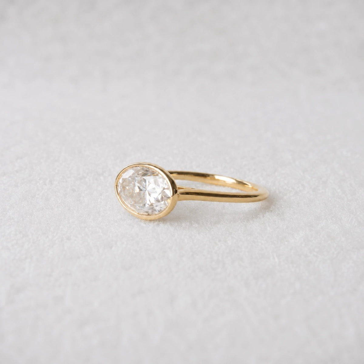 2 Ct East West Oval Bezel Lab Grown Diamond Engagement Ring in 14K Yellow Gold - Riant Fine Jewelry LLC