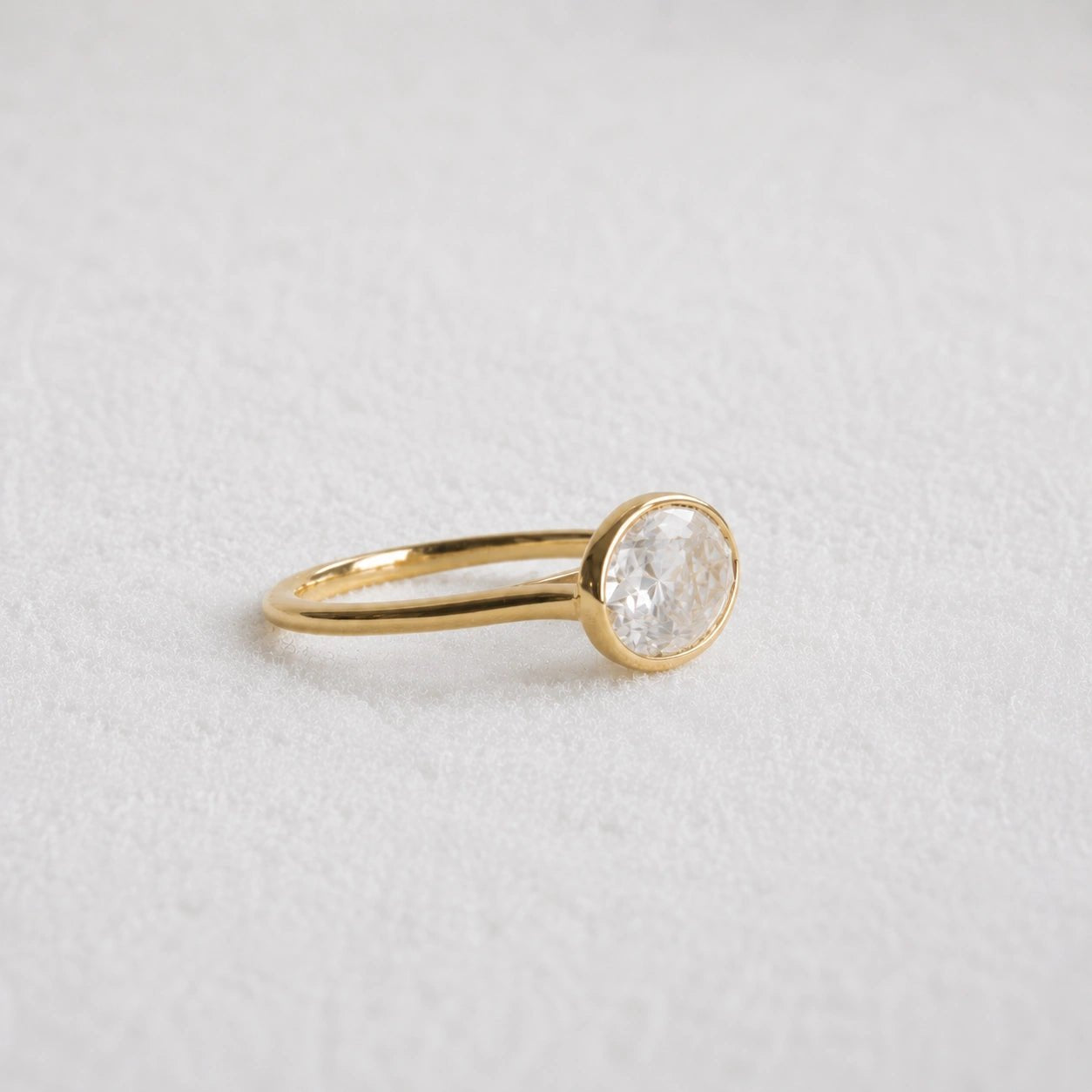 2 Ct East West Oval Bezel Lab Grown Diamond Engagement Ring in 14K Yellow Gold - Riant Fine Jewelry LLC