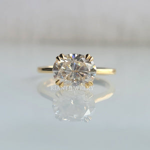 2 Ct East West Oval Cut Lab Grown Diamond Classic Engagement Rings