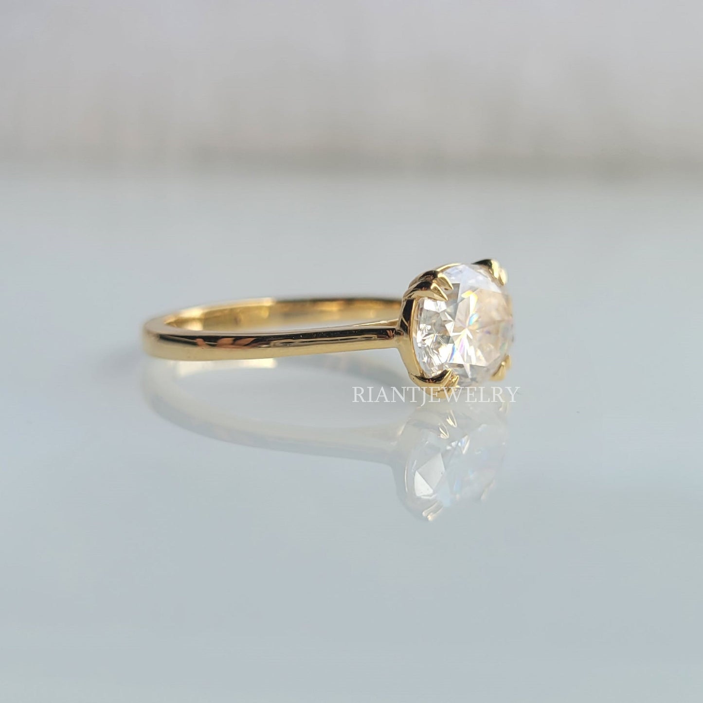 2 Ct East West Oval Cut Lab Grown Diamond Classic Engagement Rings - Riant Fine Jewelry LLC