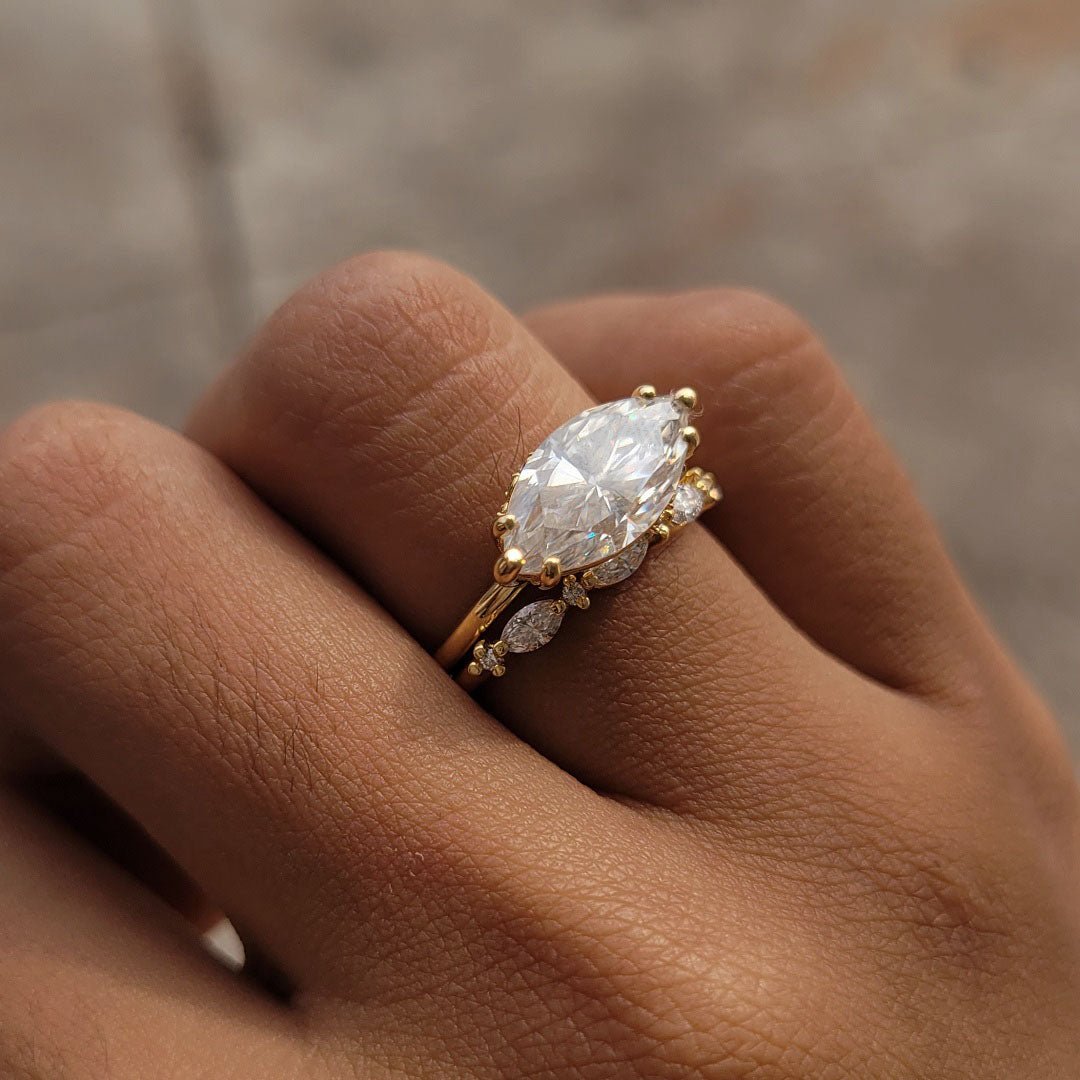 2 Ct Marquise Diamond Engagement Ring Set In Gold - Riant Fine Jewelry