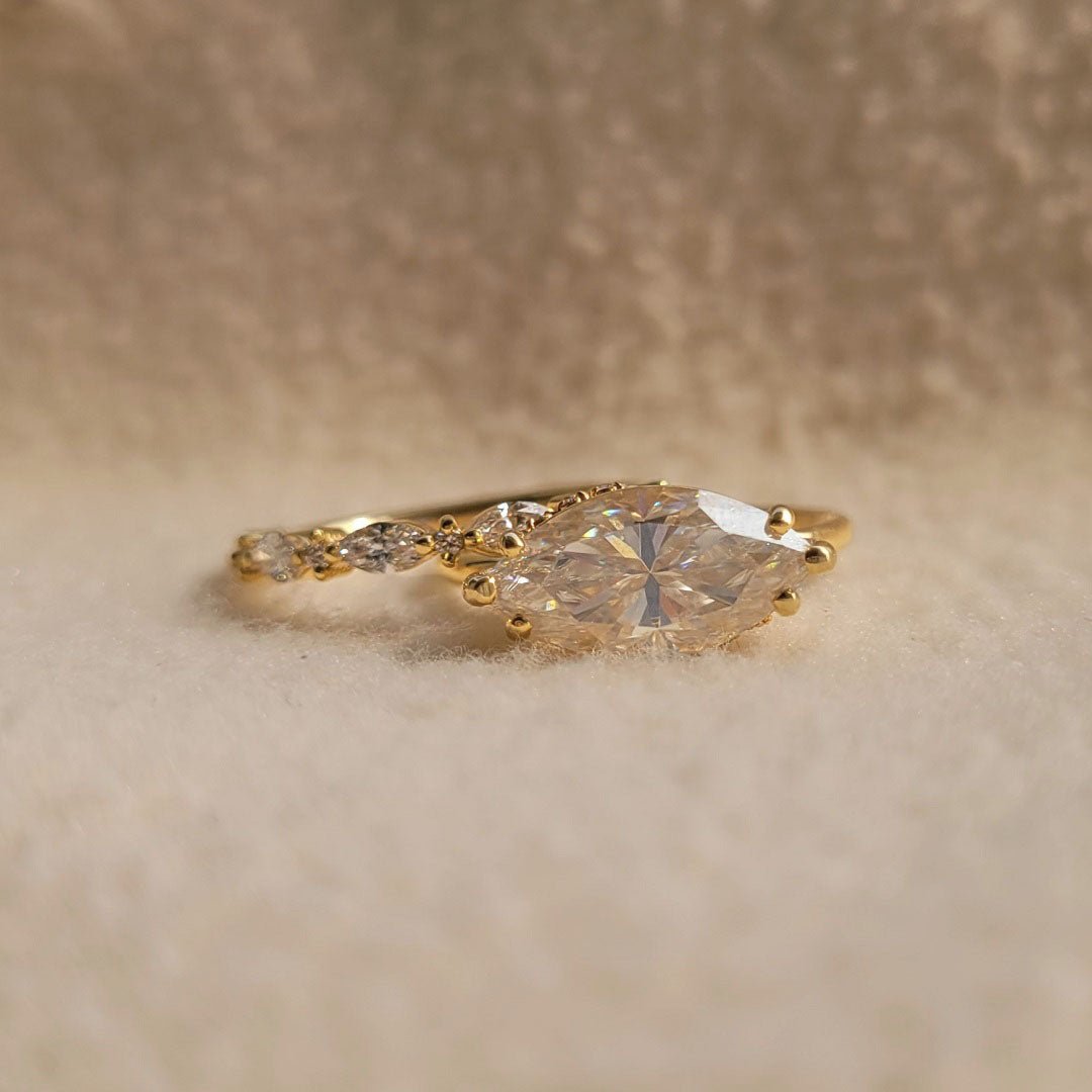 2 Ct Marquise Diamond Engagement Ring Set In Gold - Riant Fine Jewelry