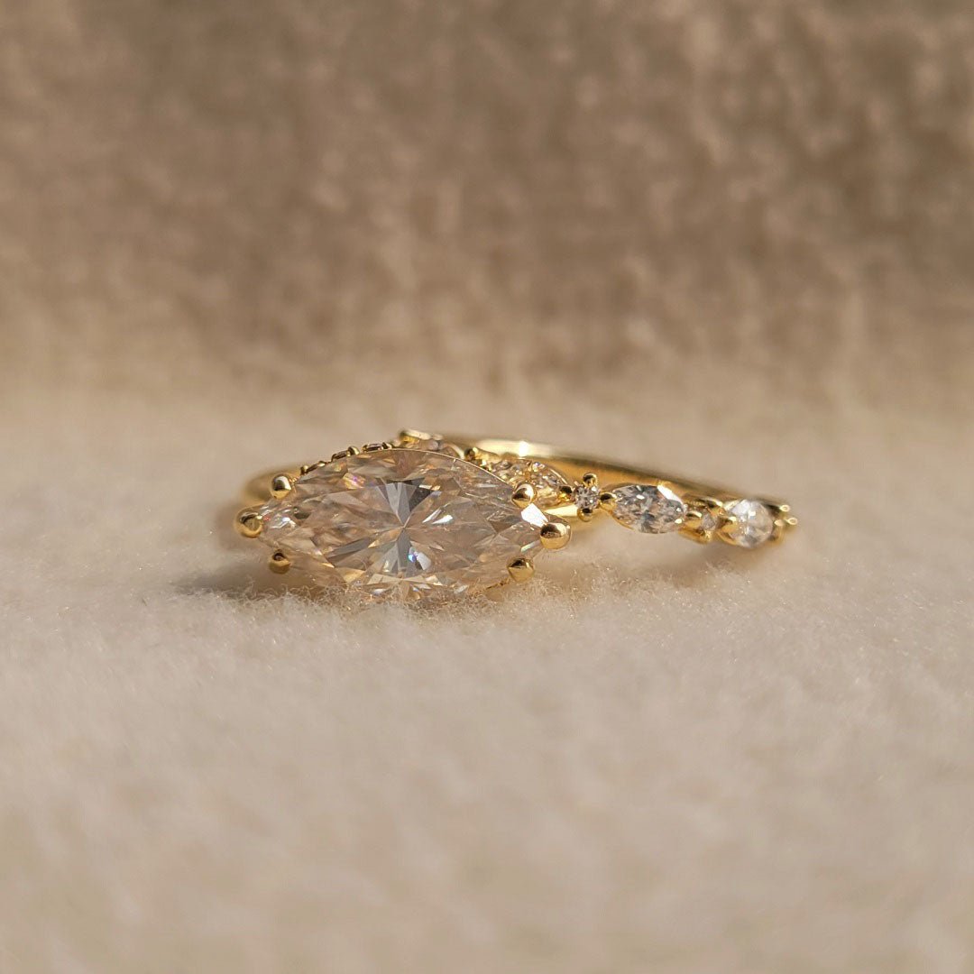 2 Ct Marquise Diamond Engagement Ring Set In Gold - Riant Fine Jewelry