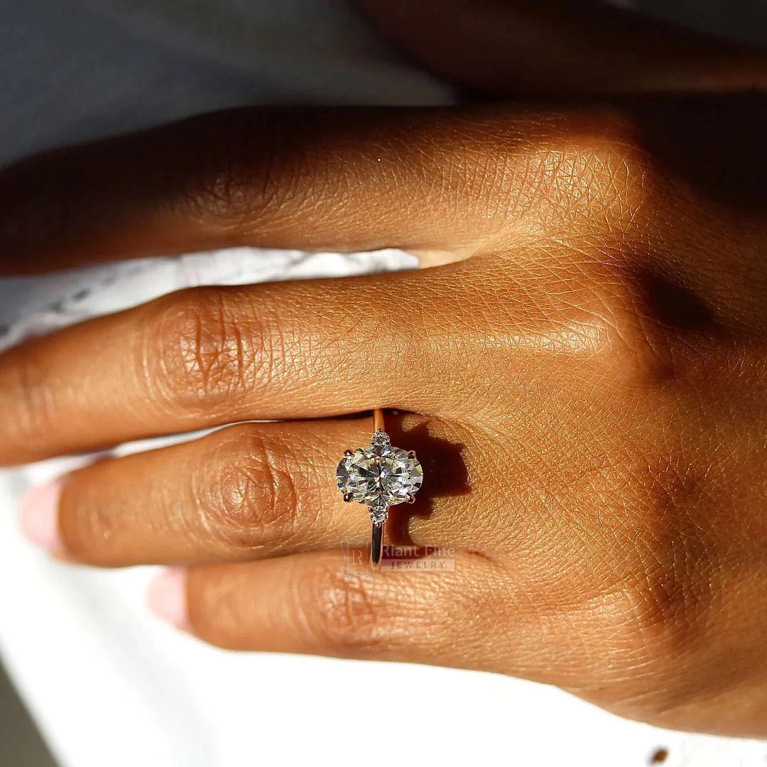 2 Ct Oval Cut Lab Grown Diamond Three Stone Ring - Riant Fine Jewelry