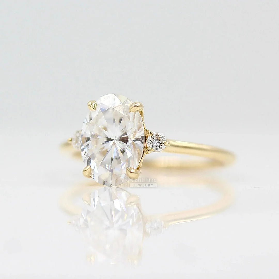 2 Ct Oval Cut Lab Grown Diamond Three Stone Ring - Riant Fine Jewelry