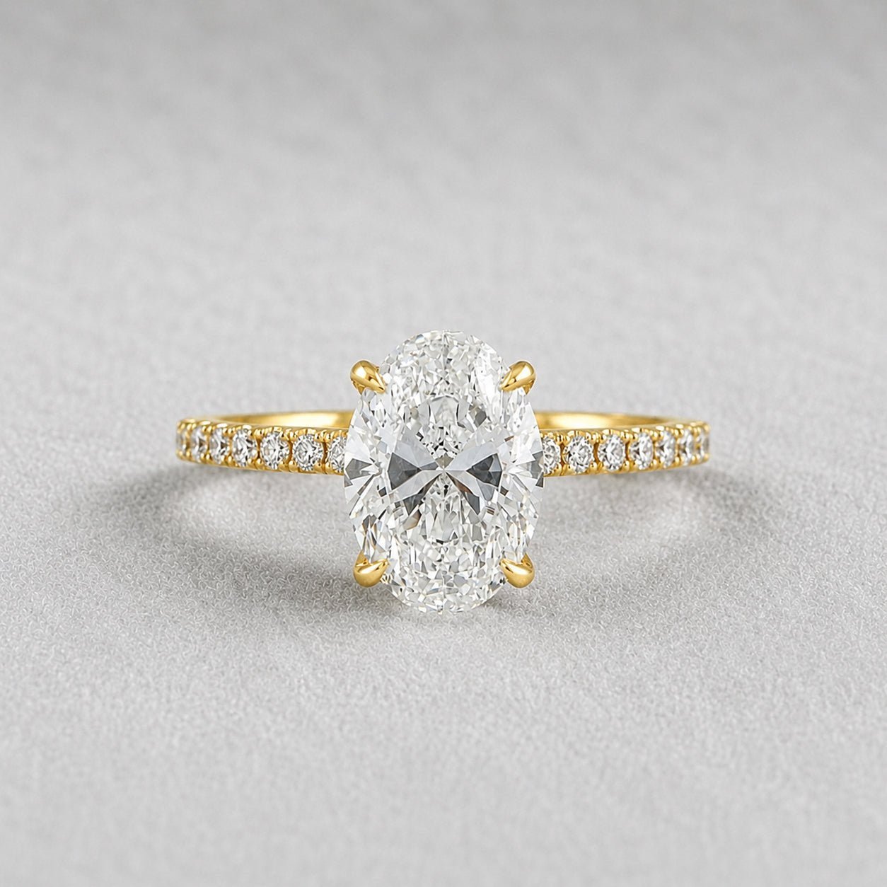 2 Ct Oval Lab Grown Diamond Hidden Halo Engagement Ring in 14K Yellow Gold - Riant Fine Jewelry LLC
