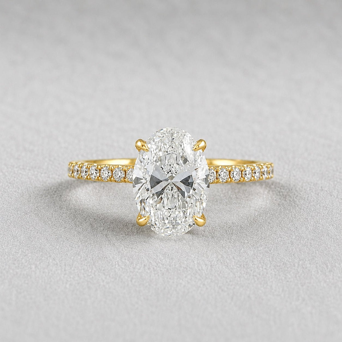 2 Ct Oval Lab Grown Diamond Hidden Halo Engagement Ring in 14K Yellow Gold - Riant Fine Jewelry LLC