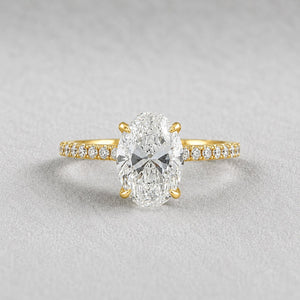 2 Ct Oval Lab Grown Diamond Hidden Halo Engagement Ring in 14K Yellow Gold