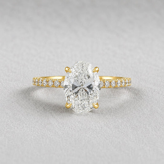 2 Ct Oval Lab Grown Diamond Hidden Halo Engagement Ring in 14K Yellow Gold - Riant Fine Jewelry LLC