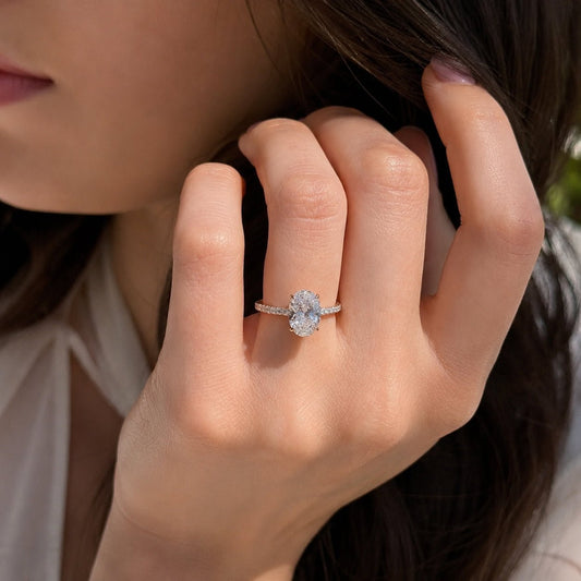 2 Ct Oval Lab Grown Diamond Hidden Halo Engagement Ring in 14K Yellow Gold - Riant Fine Jewelry LLC