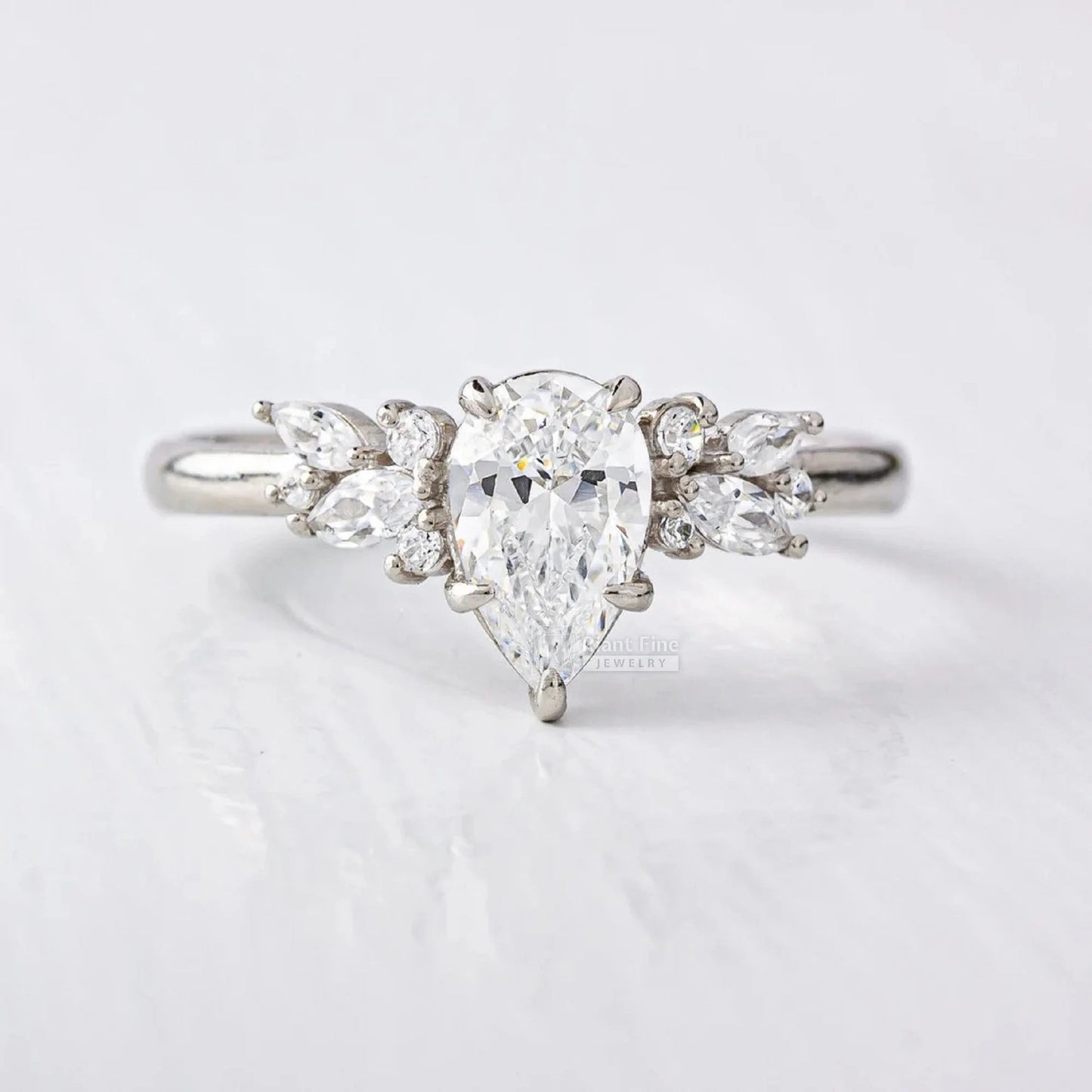 2 Ct Pear Shaped Lab Grown Diamond Cluster Engagement Ring - Riant Fine Jewelry LLC