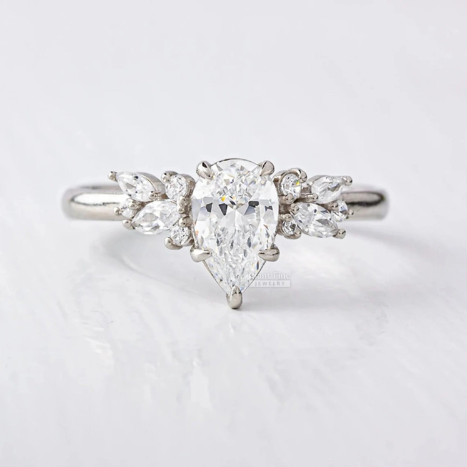 2 Ct Pear Shaped Lab Grown Diamond Cluster Engagement Ring - Riant Fine Jewelry LLC
