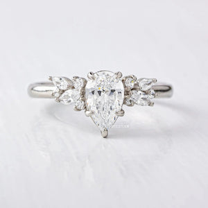 2 Ct Pear Shaped Lab Grown Diamond Cluster Engagement Ring