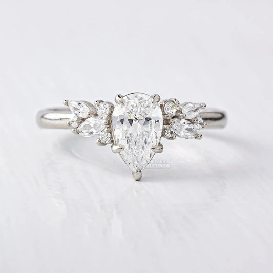 2 Ct Pear Shaped Lab Grown Diamond Cluster Engagement Ring - Riant Fine Jewelry LLC