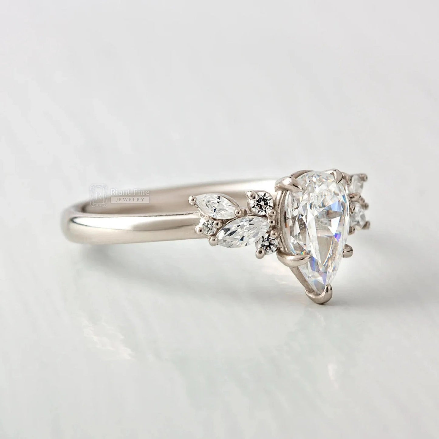 2 Ct Pear Shaped Lab Grown Diamond Cluster Engagement Ring - Riant Fine Jewelry LLC
