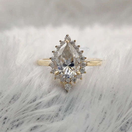 2 Ct Pear Shaped Lab Grown Diamond Halo Engagement Ring - Riant Fine Jewelry LLC