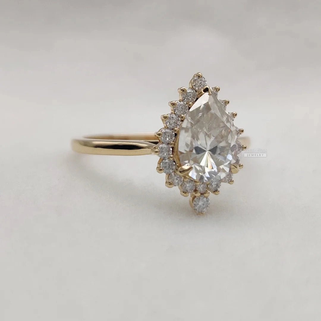 2 Ct Pear Shaped Lab Grown Diamond Halo Engagement Ring - Riant Fine Jewelry LLC